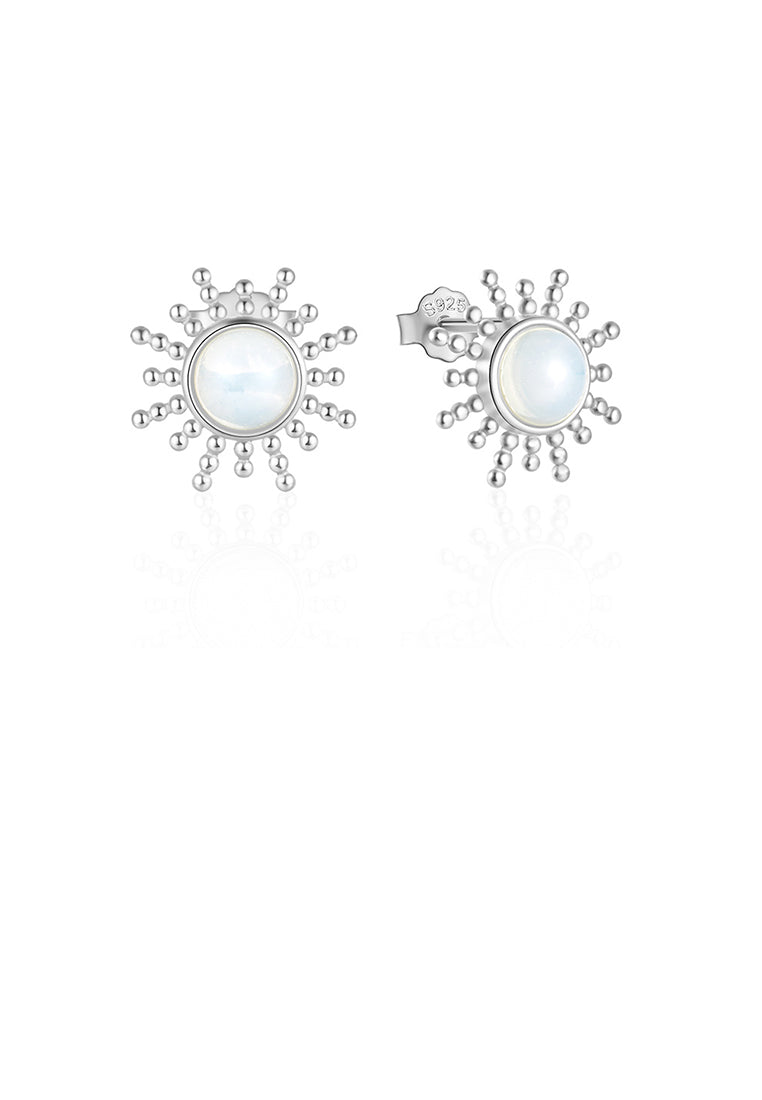 925 Sterling Silver Fashion Simple Sun Stud Earrings with Imitation Opal