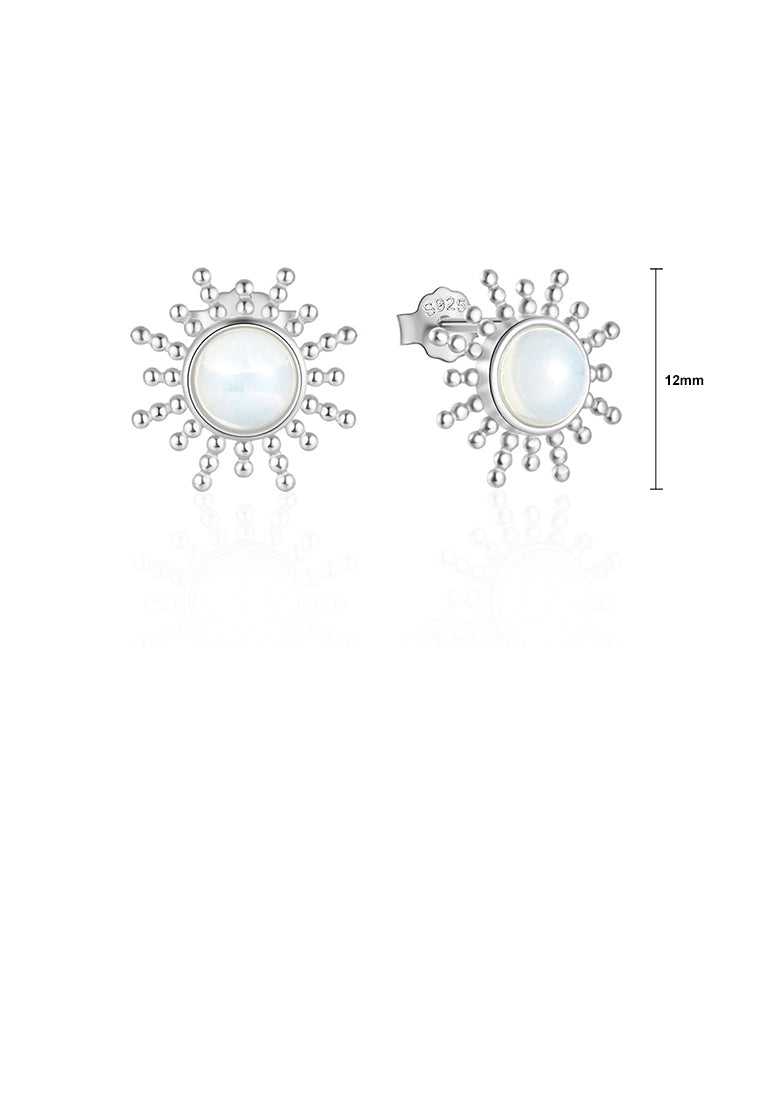 925 Sterling Silver Fashion Simple Sun Stud Earrings with Imitation Opal
