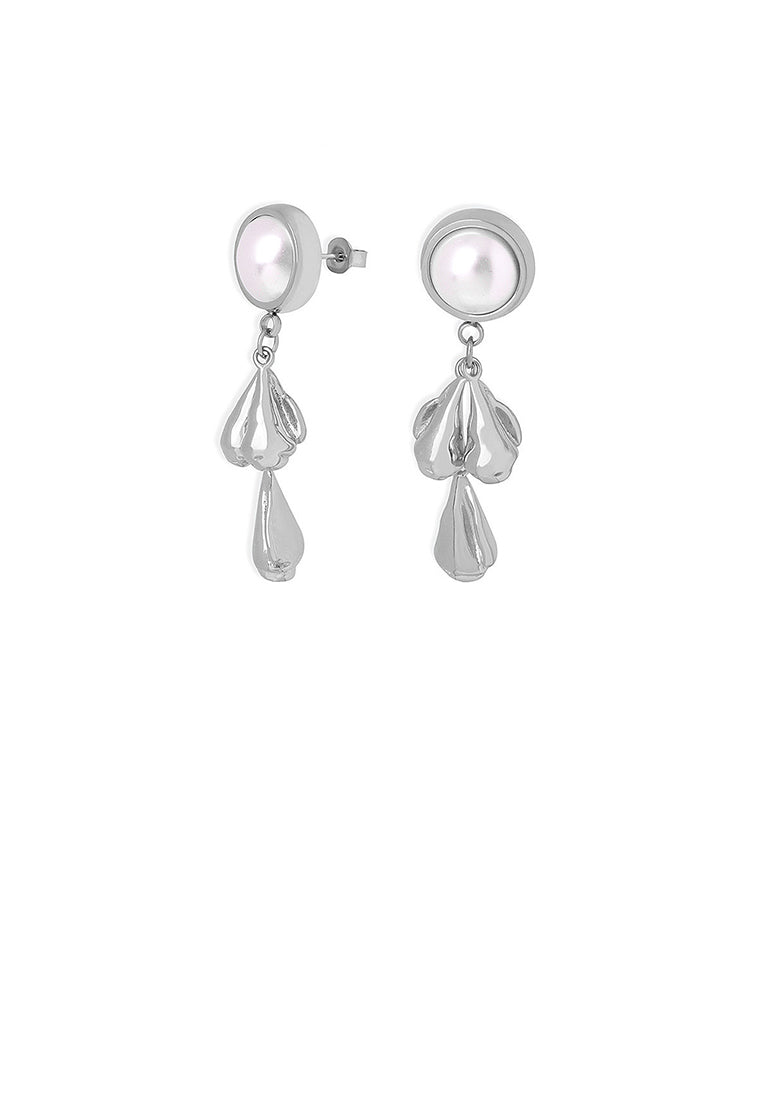 Fashion and Elegant 316L Stainless Steel Geometric Imitation Pearl Tassel Earrings - Luxurious Look