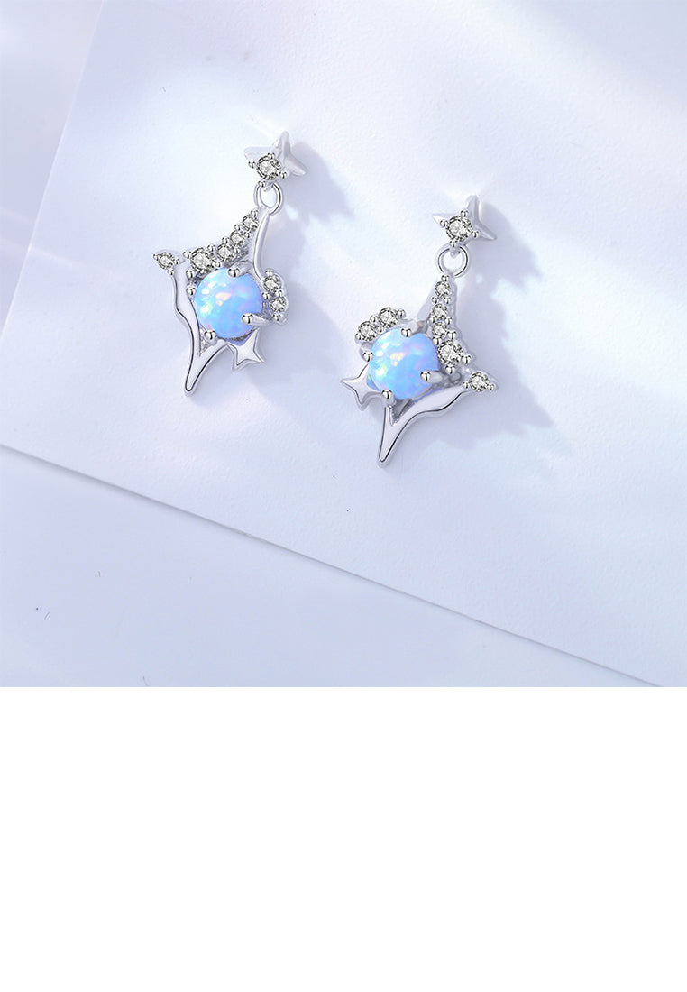 925 Sterling Silver Fashion Temperament Star Rhombus Stud Earrings with Cubic Zirconia - Luxurious Look