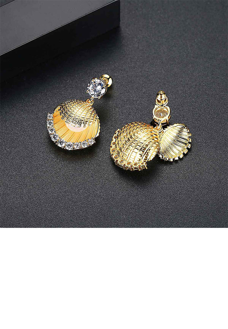 Fashion Temperament Plated Gold Shell Imitation Pearl Earrings with Cubic Zirconia - Luxurious Look