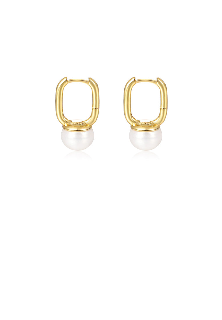 925 Sterling Silver Plated Gold Simple and Fashion Geometric Imitation Pearl Earrings - Luxurious Look
