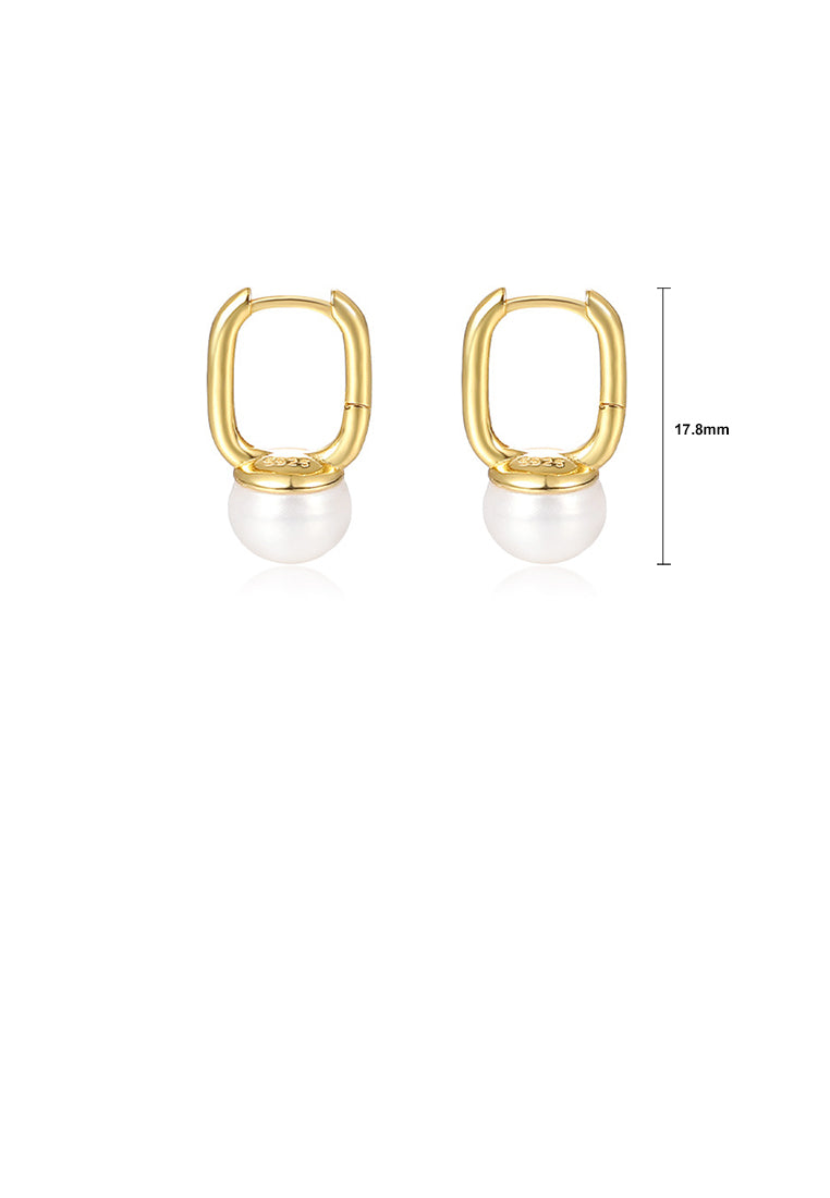 925 Sterling Silver Plated Gold Simple and Fashion Geometric Imitation Pearl Earrings - Luxurious Look