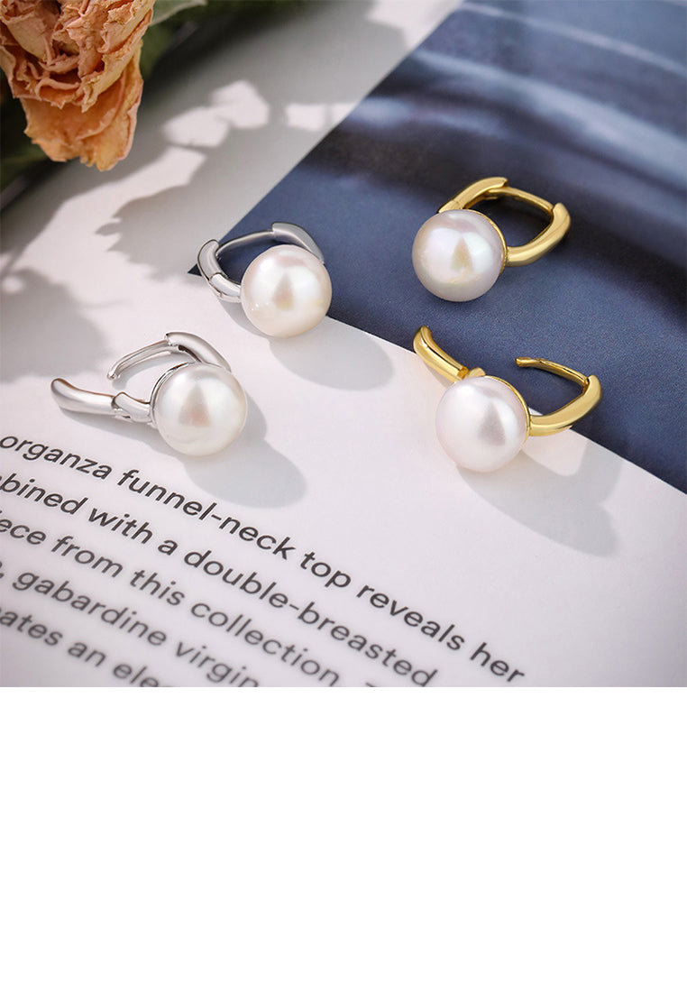 925 Sterling Silver Plated Gold Simple and Fashion Geometric Imitation Pearl Earrings - Luxurious Look
