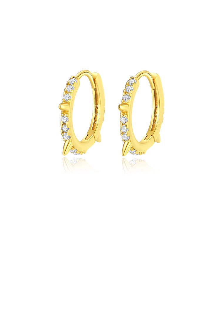 925 Sterling Silver Plated Gold Simple Personalized Rivet Geometric Hoop Earrings with Cubic Zirconia - Luxurious Look