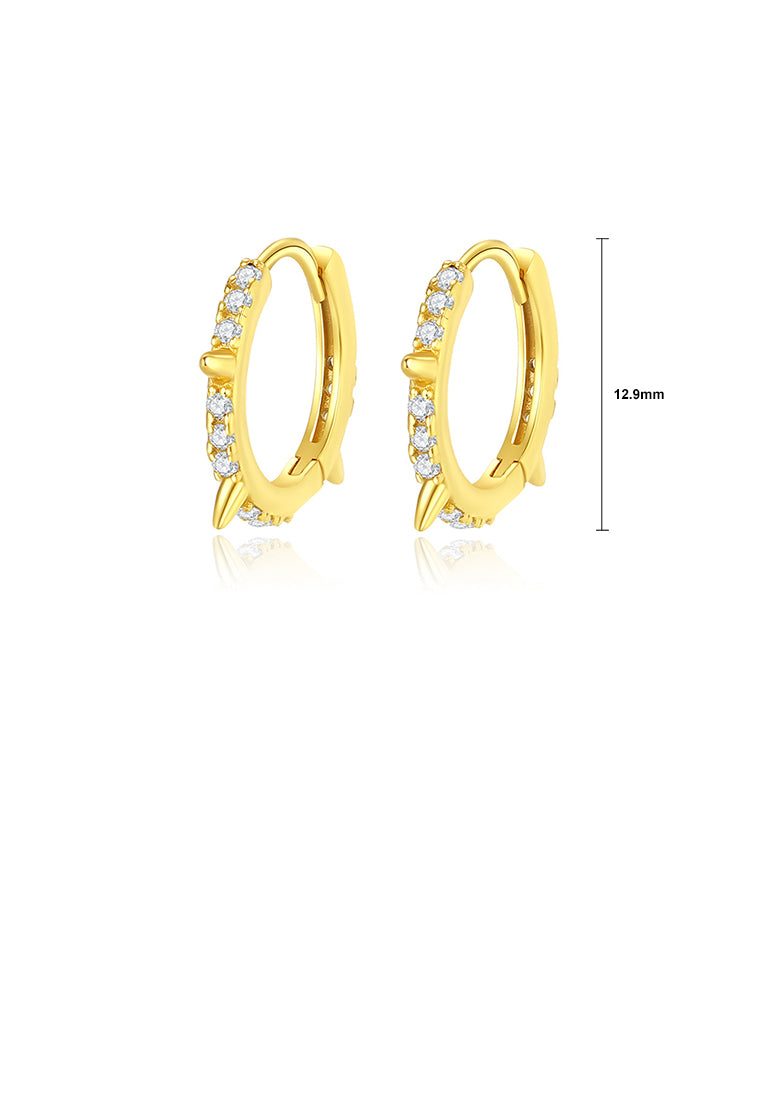 925 Sterling Silver Plated Gold Simple Personalized Rivet Geometric Hoop Earrings with Cubic Zirconia - Luxurious Look