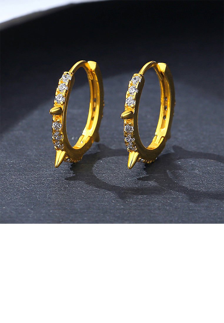 925 Sterling Silver Plated Gold Simple Personalized Rivet Geometric Hoop Earrings with Cubic Zirconia - Luxurious Look