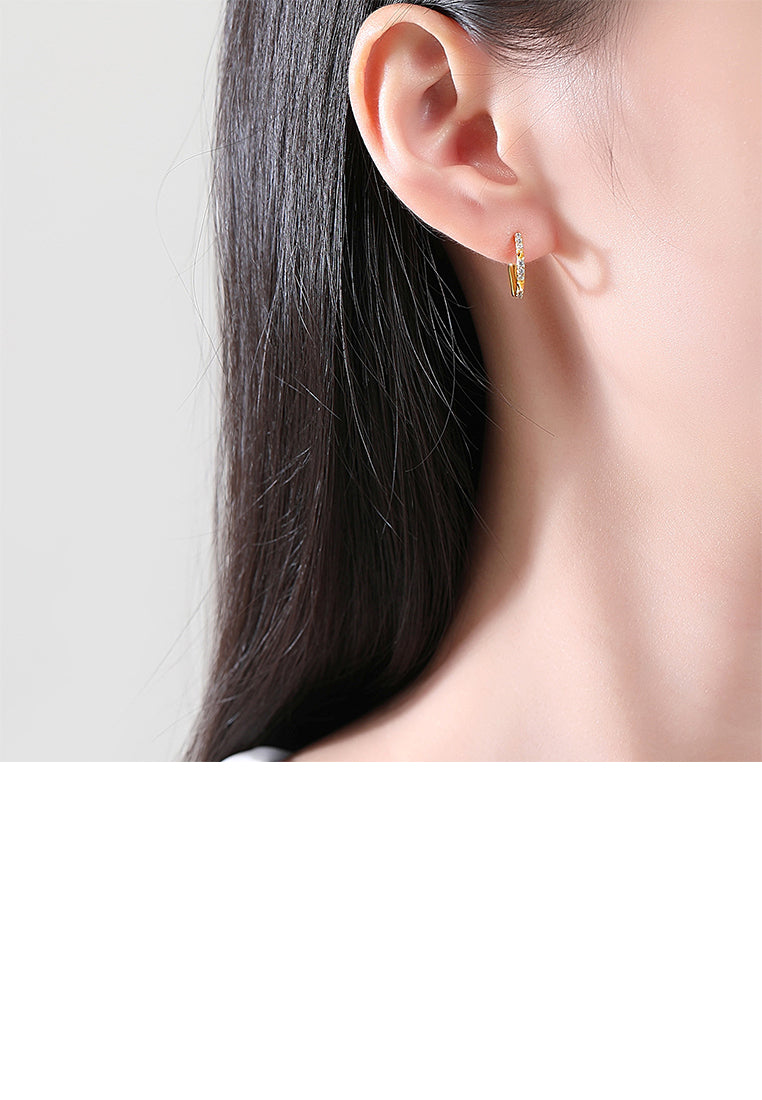 925 Sterling Silver Plated Gold Simple Personalized Rivet Geometric Hoop Earrings with Cubic Zirconia - Luxurious Look