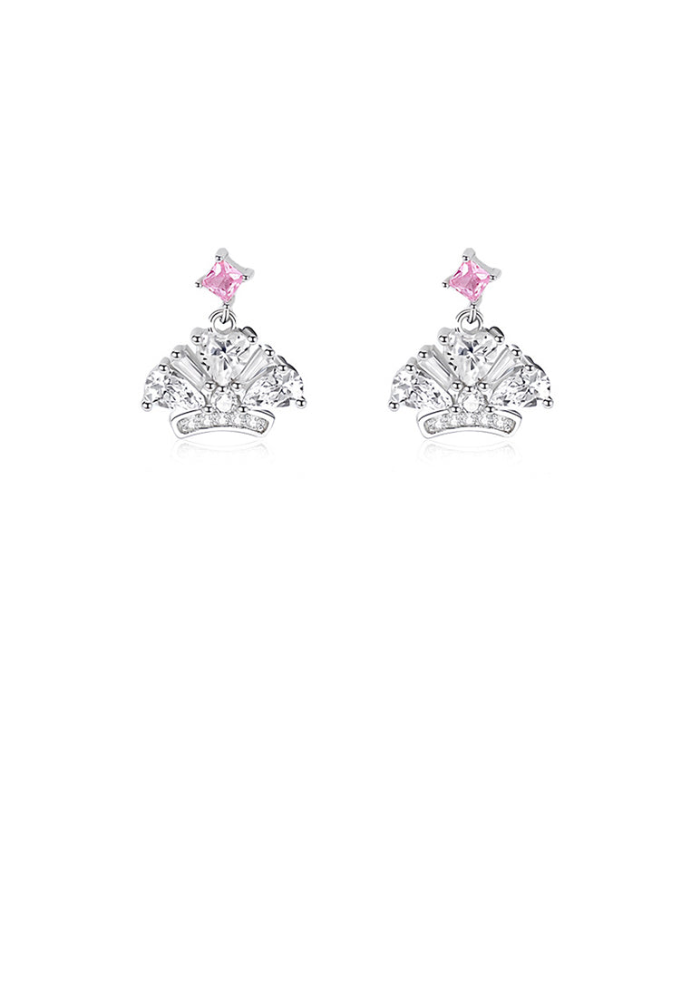 925 Sterling Silver Simple Cute Crown Stud Earrings with Cubic Zirconia - Luxurious Look