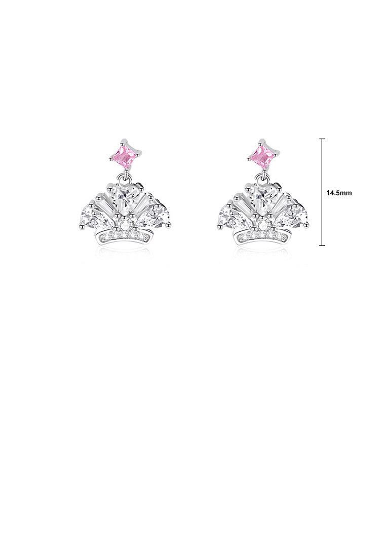 925 Sterling Silver Simple Cute Crown Stud Earrings with Cubic Zirconia - Luxurious Look