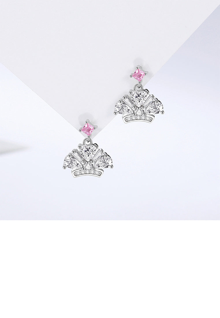 925 Sterling Silver Simple Cute Crown Stud Earrings with Cubic Zirconia - Luxurious Look