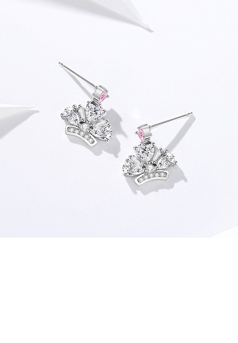 925 Sterling Silver Simple Cute Crown Stud Earrings with Cubic Zirconia - Luxurious Look