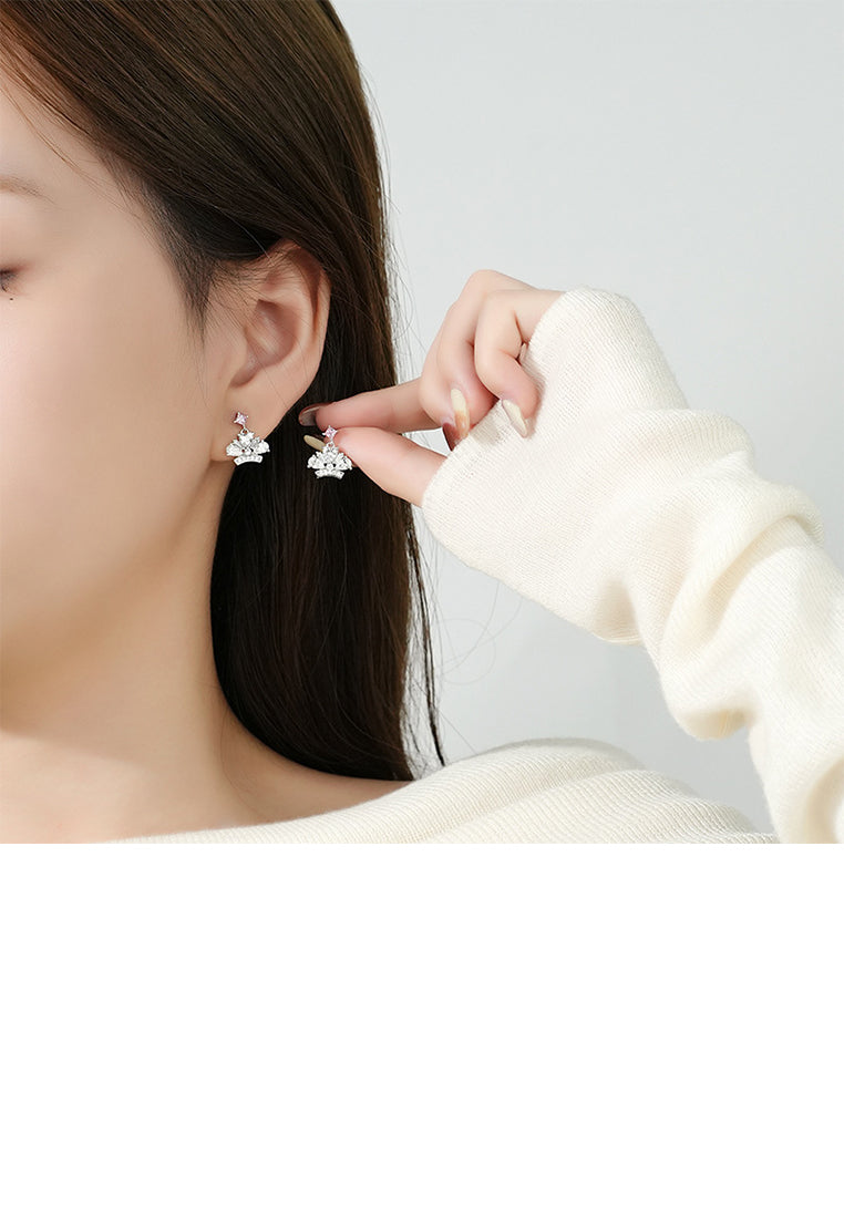 925 Sterling Silver Simple Cute Crown Stud Earrings with Cubic Zirconia - Luxurious Look
