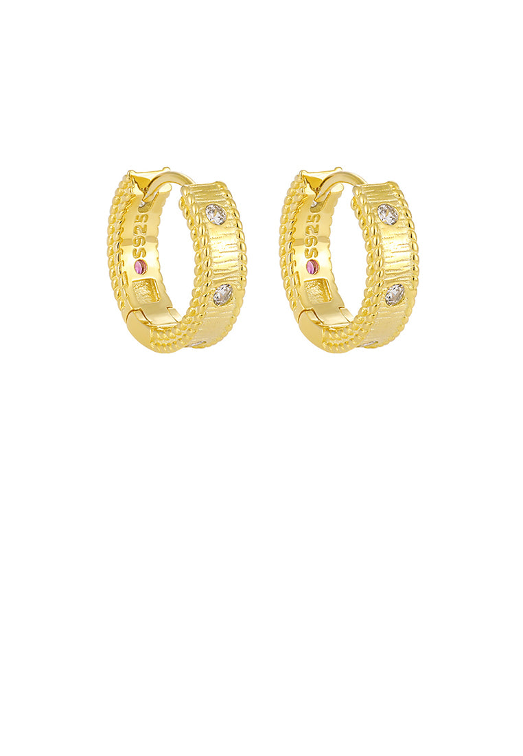925 Sterling Silver Plated Gold Fashion Simple Striped Geometric Hoop Earrings with Cubic Zirconia - Luxurious Look