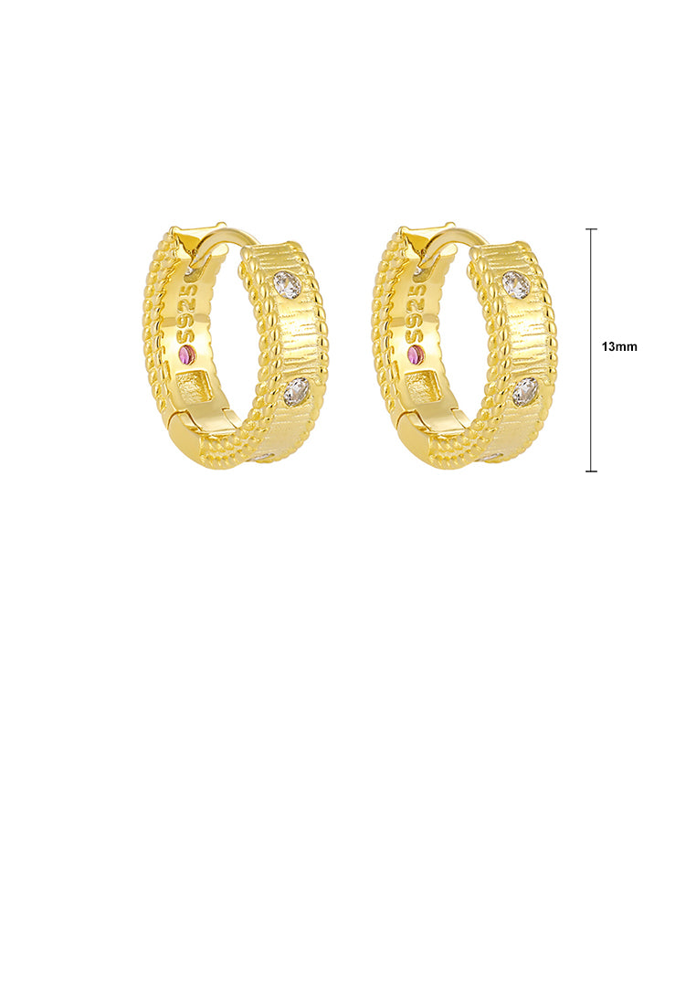 925 Sterling Silver Plated Gold Fashion Simple Striped Geometric Hoop Earrings with Cubic Zirconia - Luxurious Look