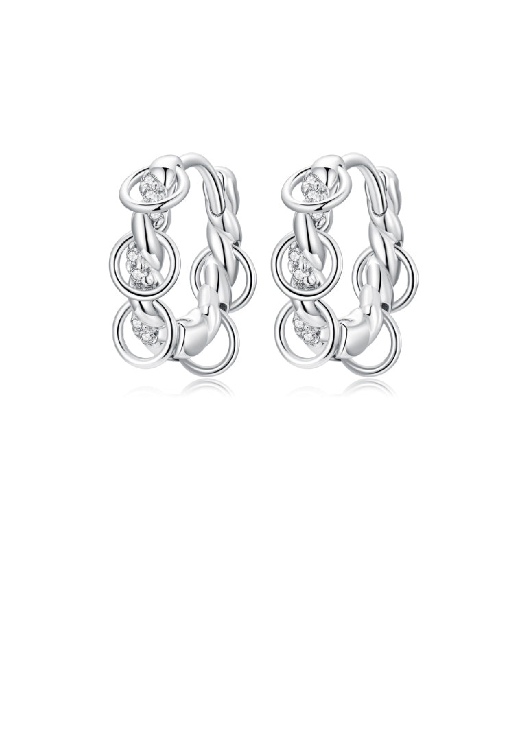 925 Sterling Silver Simple Personality Geometric Circle Tassel Earrings with Cubic Zirconia - Luxurious Look