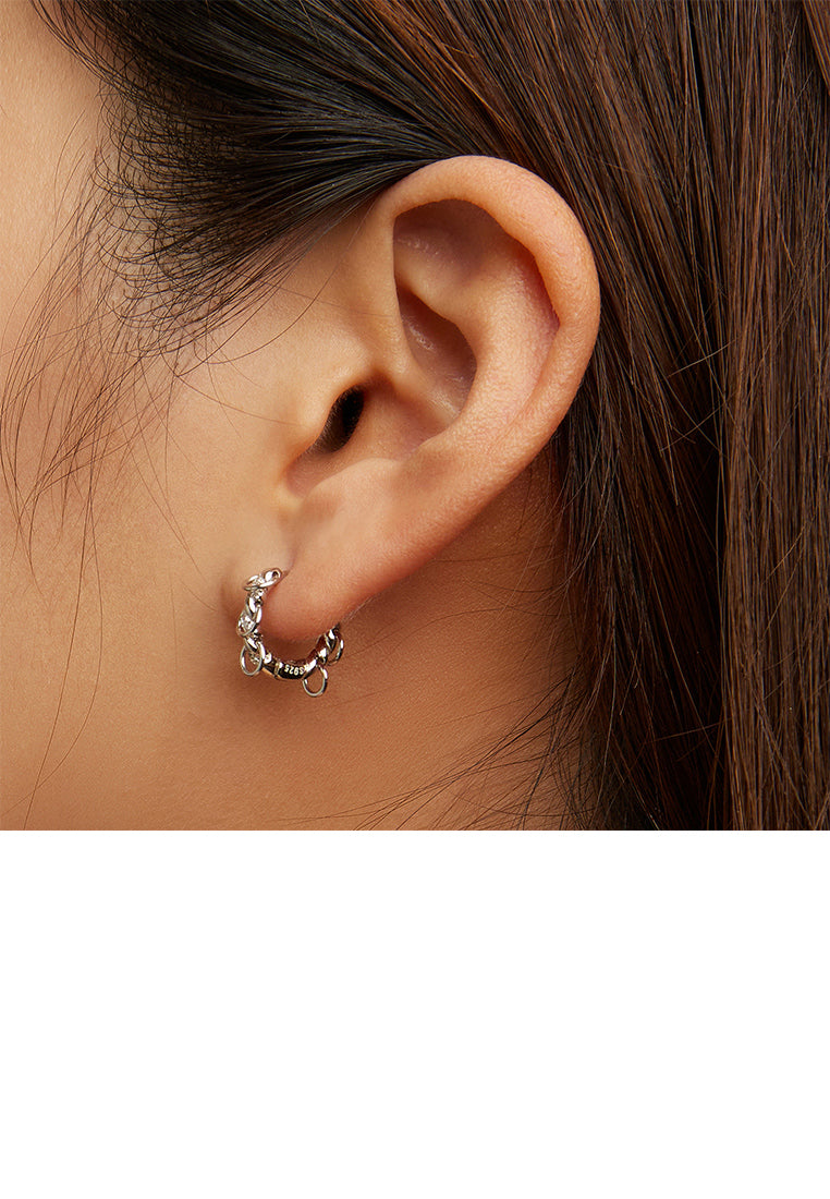 925 Sterling Silver Simple Personality Geometric Circle Tassel Earrings with Cubic Zirconia - Luxurious Look