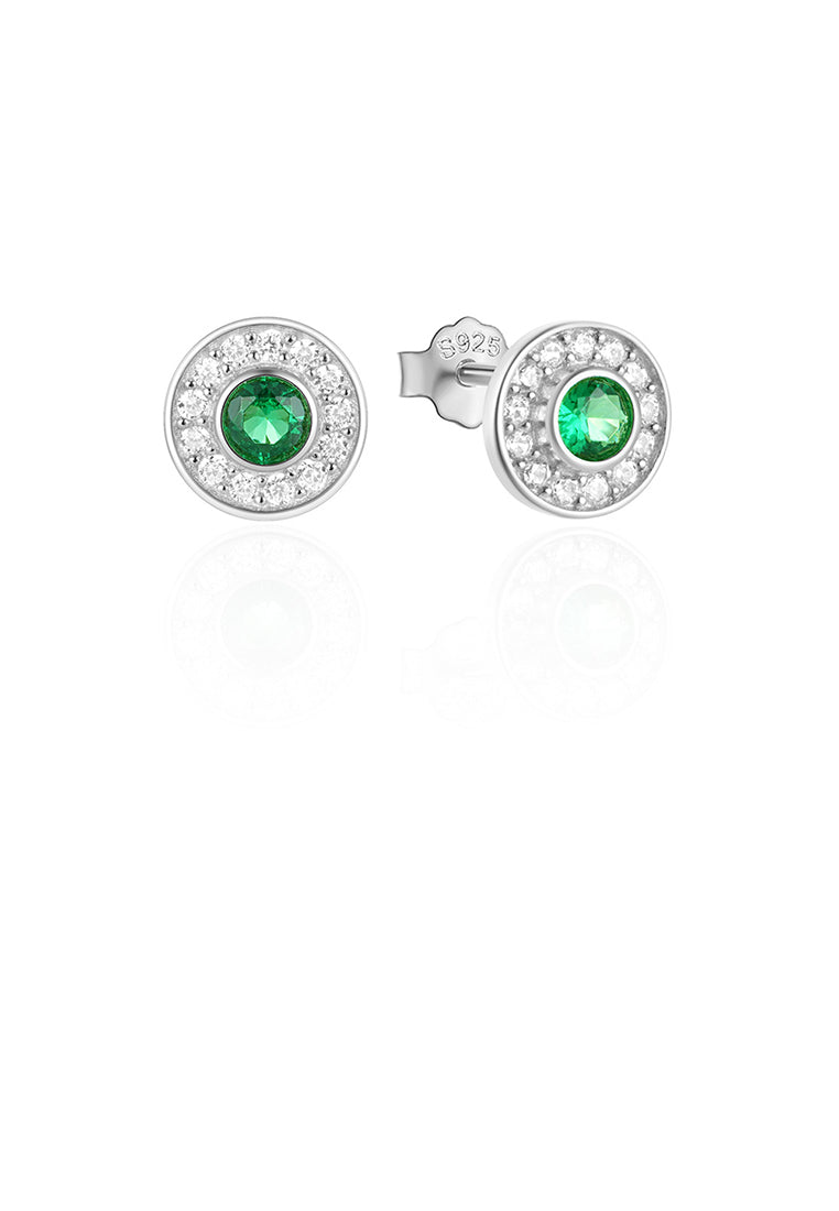 925 Sterling Silver Simple Brilliant Geometric Round Stud Earrings with Cubic Zirconia - Luxurious Look