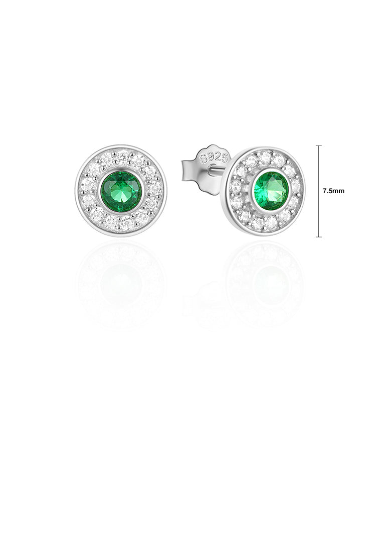 925 Sterling Silver Simple Brilliant Geometric Round Stud Earrings with Cubic Zirconia - Luxurious Look
