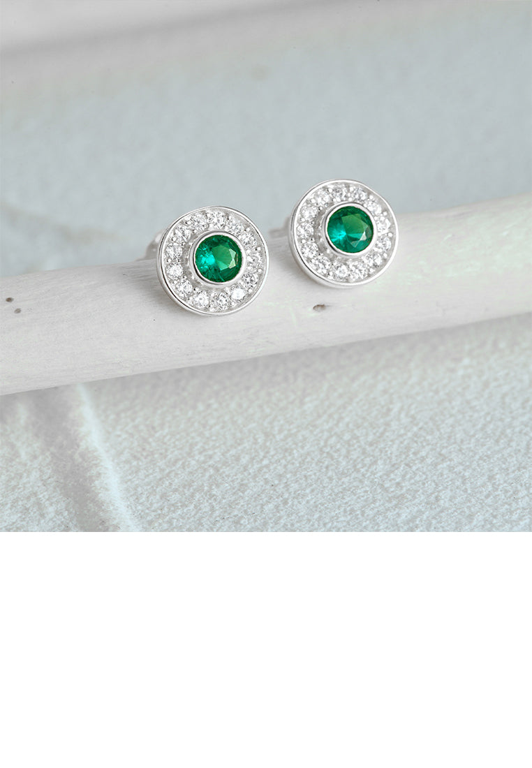 925 Sterling Silver Simple Brilliant Geometric Round Stud Earrings with Cubic Zirconia - Luxurious Look