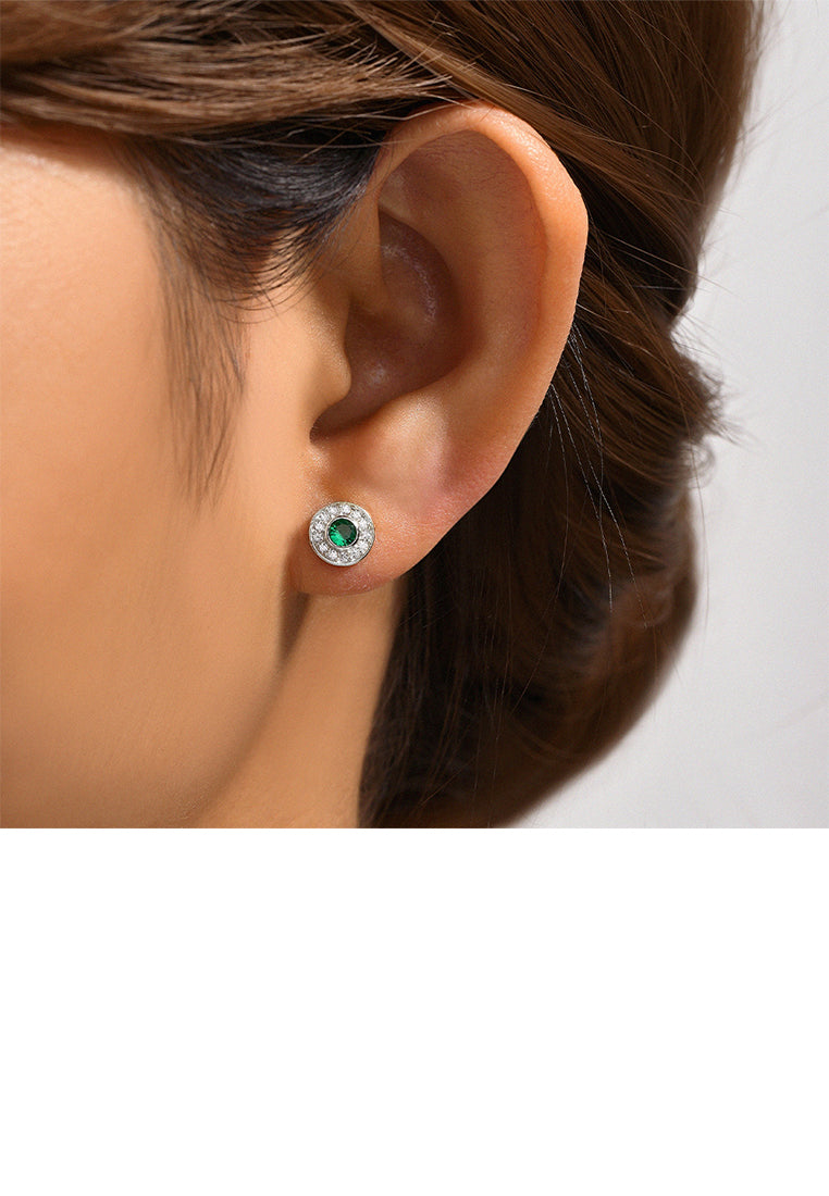 925 Sterling Silver Simple Brilliant Geometric Round Stud Earrings with Cubic Zirconia - Luxurious Look