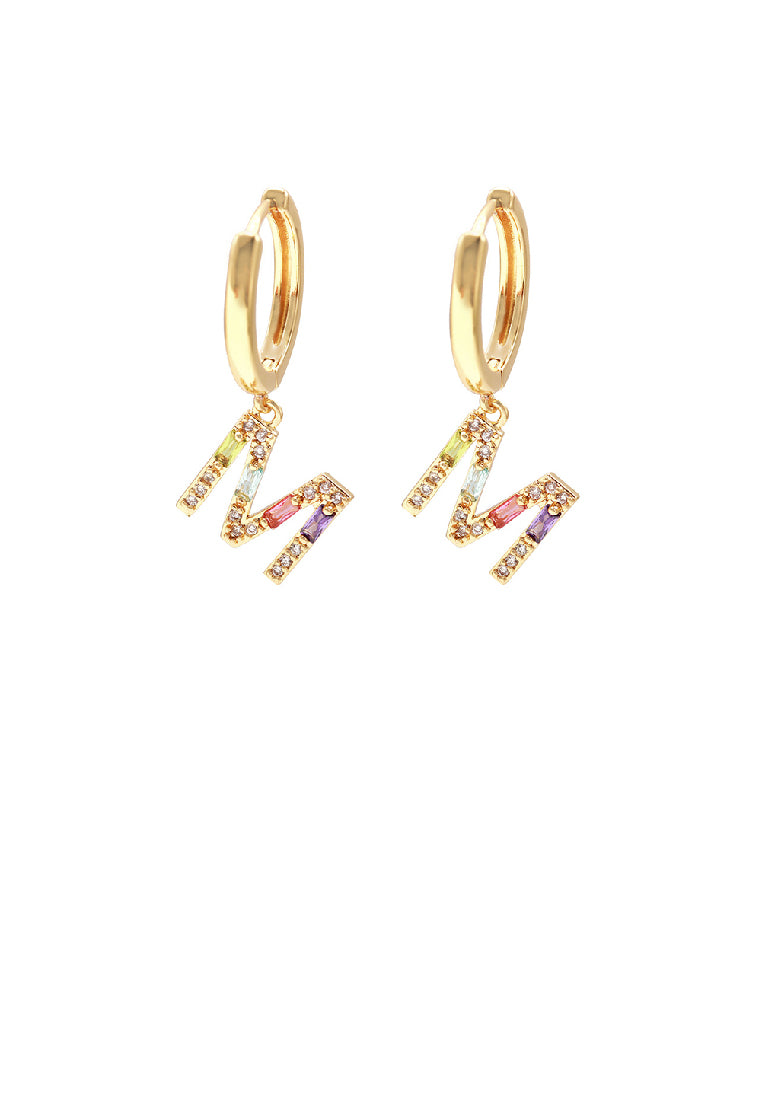 Fashion Simple Plated Gold Alphabet M Geometric Earrings with Colorful Cubic Zirconia - Luxurious Look