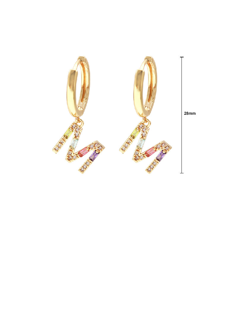 Fashion Simple Plated Gold Alphabet M Geometric Earrings with Colorful Cubic Zirconia - Luxurious Look