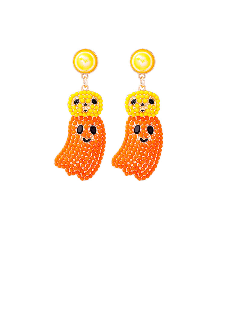 Creative and Cute Plated Gold Halloween Ghost Orange Ball Earrings