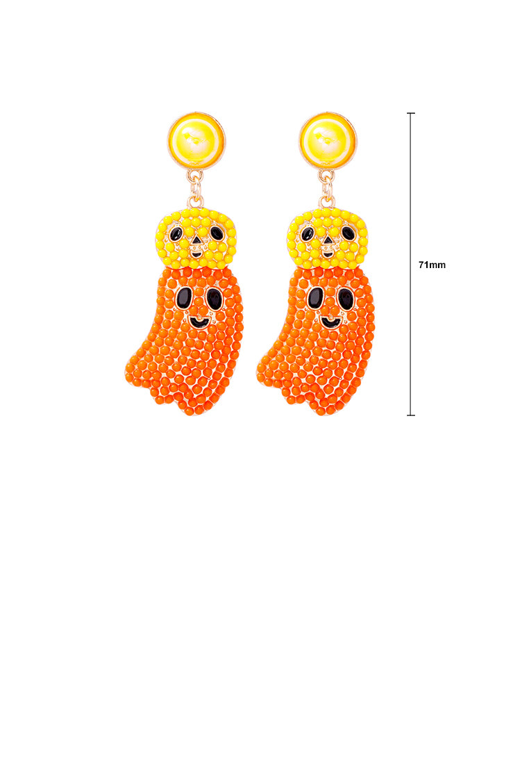 Creative and Cute Plated Gold Halloween Ghost Orange Ball Earrings