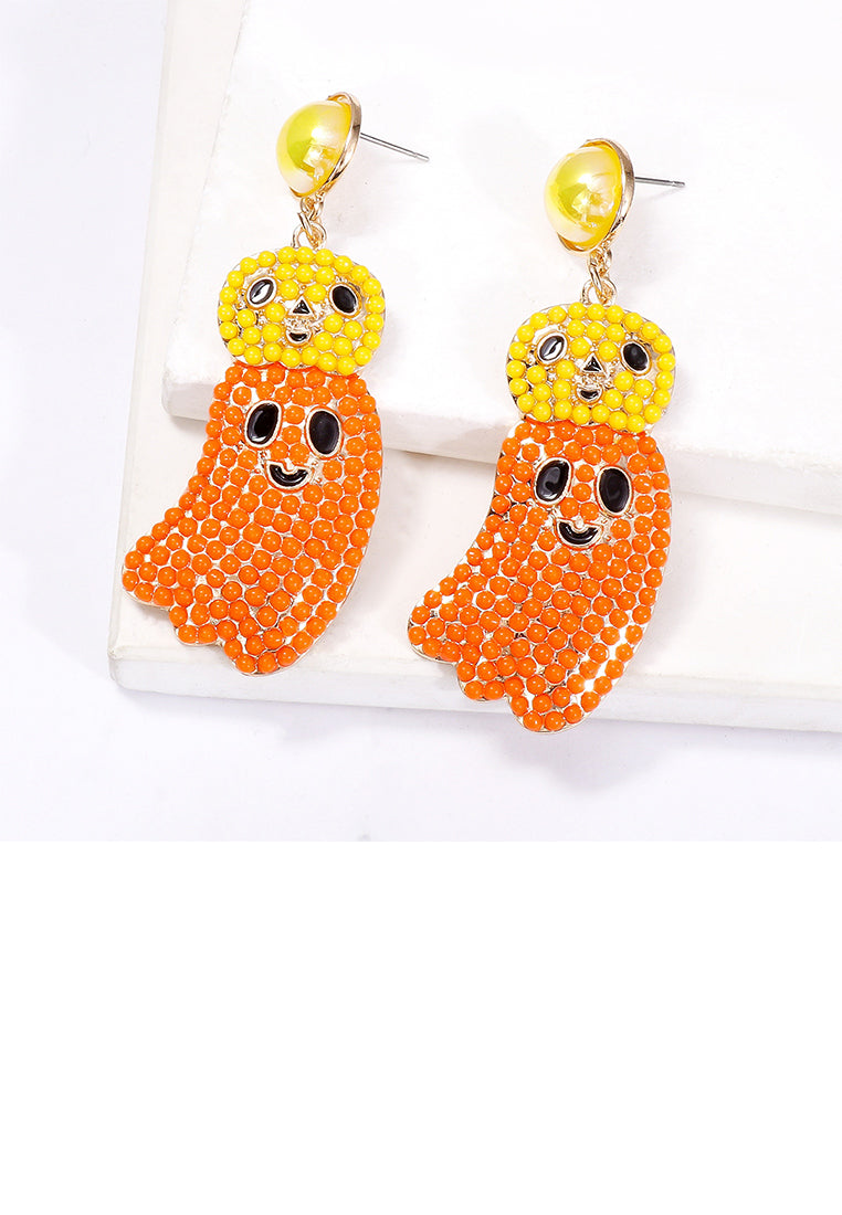 Creative and Cute Plated Gold Halloween Ghost Orange Ball Earrings