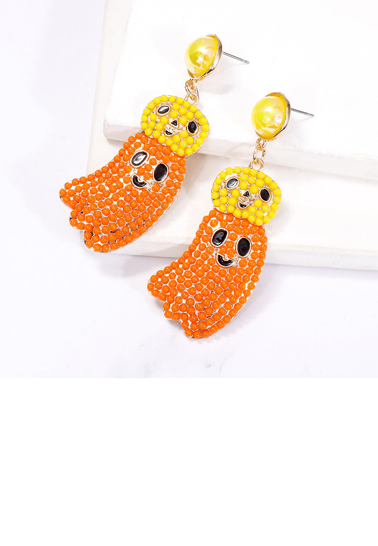 Creative and Cute Plated Gold Halloween Ghost Orange Ball Earrings