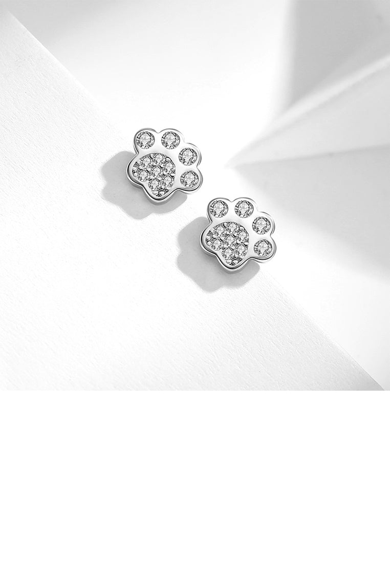 925 Sterling Silver Simple Cute Cat Claw Stud Earrings with Cubic Zirconia - Luxurious Look