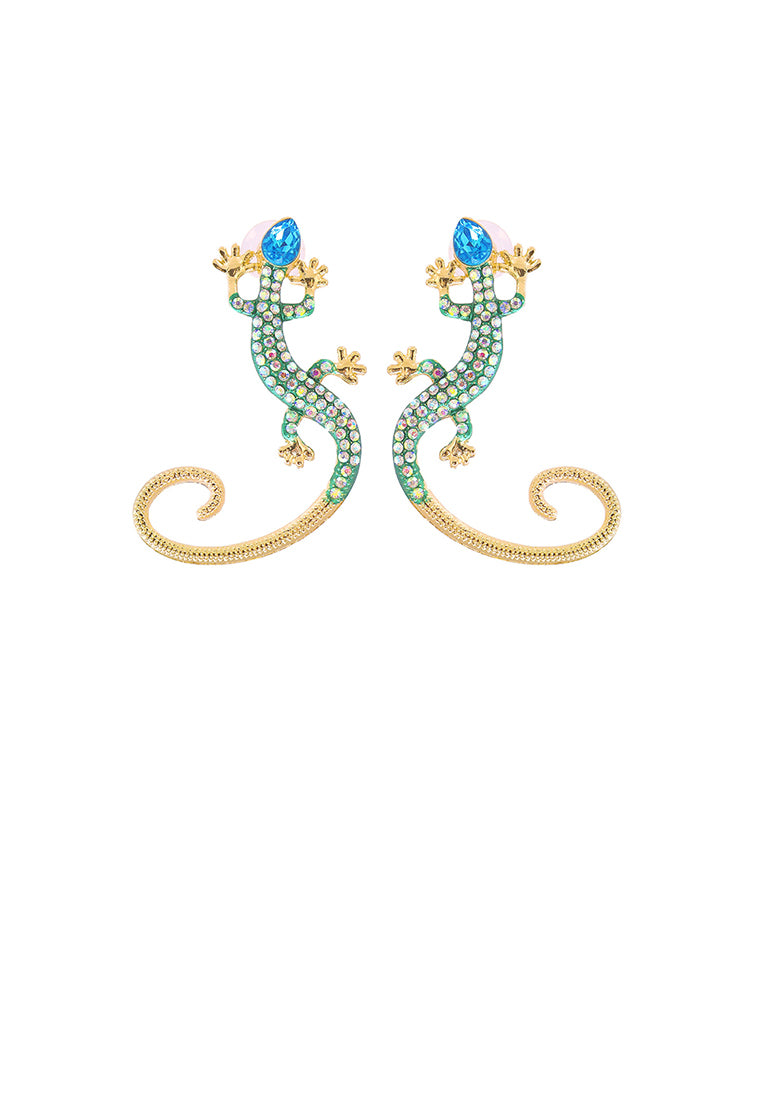 Fashion Personality Plated Gold Lizard Stud Earrings with Cubic Zirconia - Luxurious Look