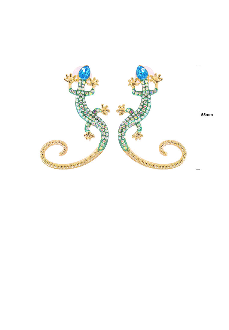 Fashion Personality Plated Gold Lizard Stud Earrings with Cubic Zirconia - Luxurious Look