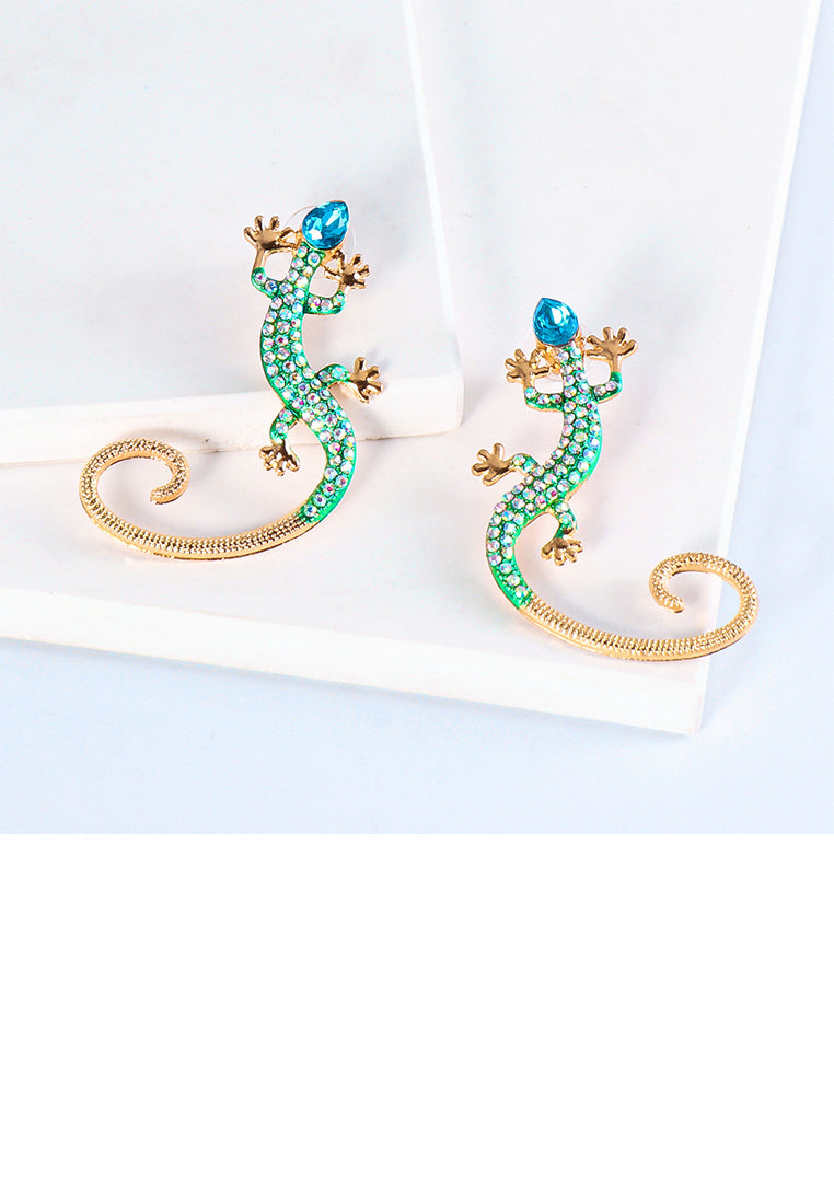 Fashion Personality Plated Gold Lizard Stud Earrings with Cubic Zirconia - Luxurious Look