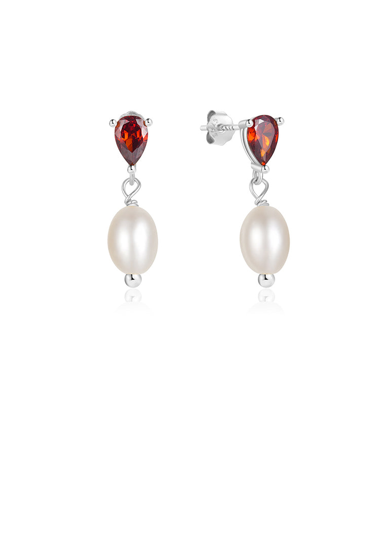 925 Sterling Silver Simple Elegant Geometric Imitation Pearl Earrings with Cubic Zirconia - Luxurious Look