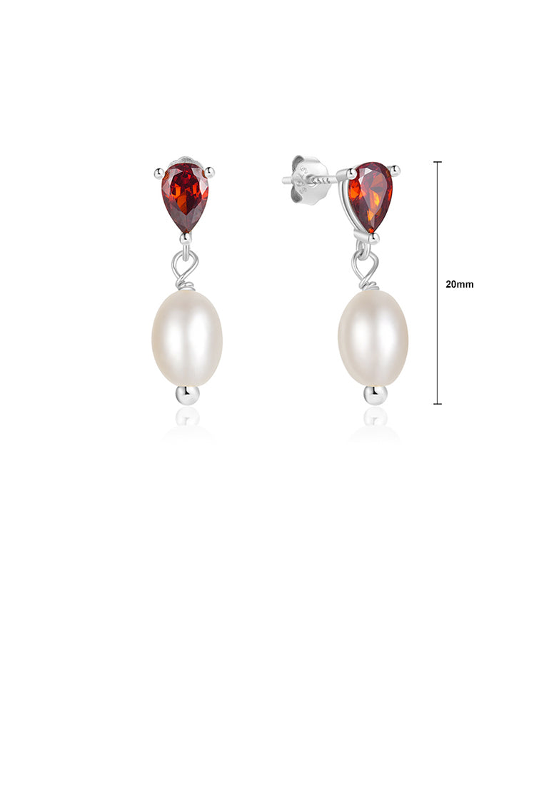 925 Sterling Silver Simple Elegant Geometric Imitation Pearl Earrings with Cubic Zirconia - Luxurious Look