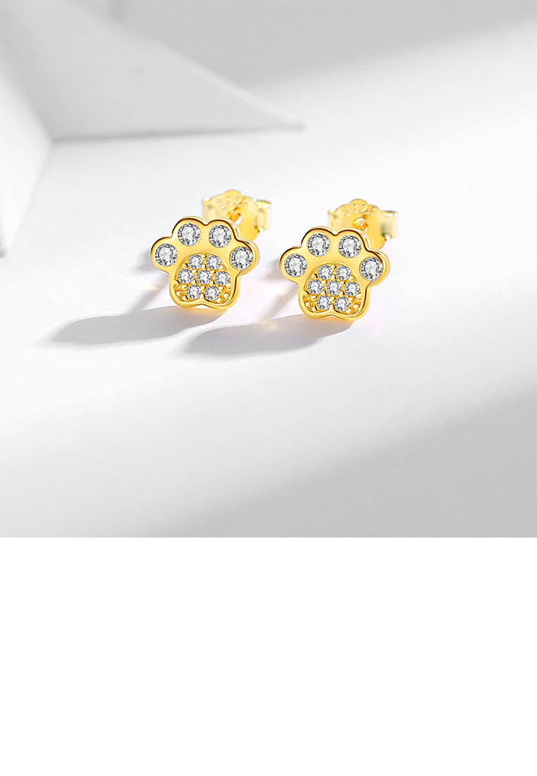 925 Sterling Silver Plated Gold Simple Cute Cat Claw Stud Earrings with Cubic Zirconia - Luxurious Look