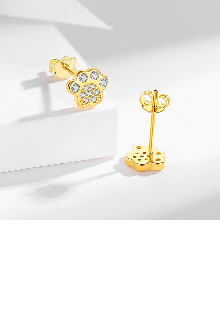925 Sterling Silver Plated Gold Simple Cute Cat Claw Stud Earrings with Cubic Zirconia - Luxurious Look