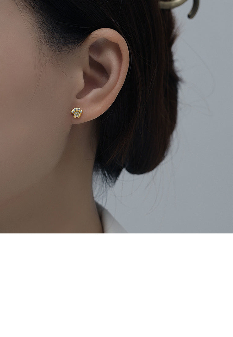 925 Sterling Silver Plated Gold Simple Cute Cat Claw Stud Earrings with Cubic Zirconia - Luxurious Look