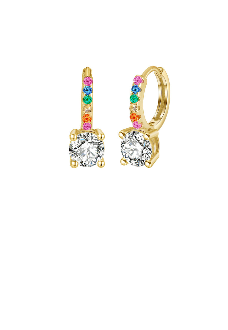 925 Sterling Silver Plated Gold Fashion Simple Geometric Earrings with Colored Cubic Zirconia - Luxurious Look
