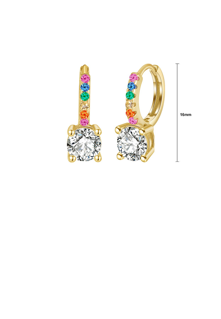 925 Sterling Silver Plated Gold Fashion Simple Geometric Earrings with Colored Cubic Zirconia - Luxurious Look