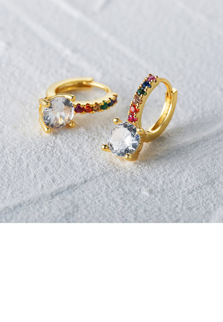 925 Sterling Silver Plated Gold Fashion Simple Geometric Earrings with Colored Cubic Zirconia - Luxurious Look