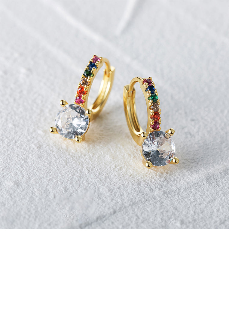 925 Sterling Silver Plated Gold Fashion Simple Geometric Earrings with Colored Cubic Zirconia - Luxurious Look