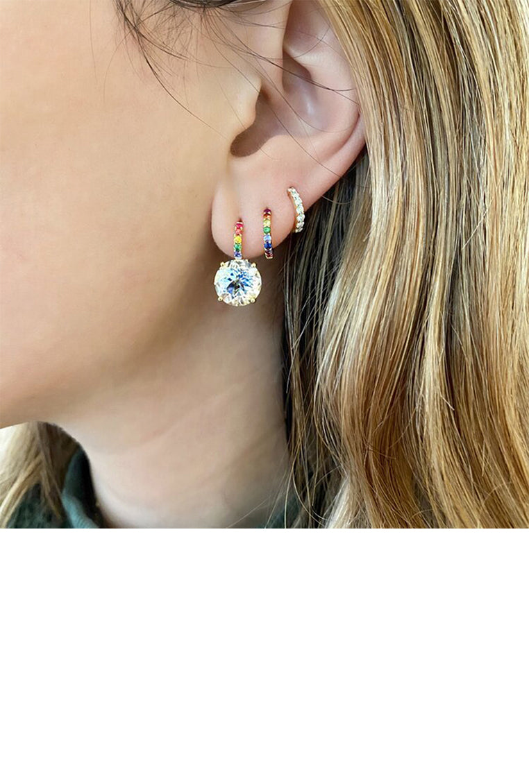 925 Sterling Silver Plated Gold Fashion Simple Geometric Earrings with Colored Cubic Zirconia - Luxurious Look