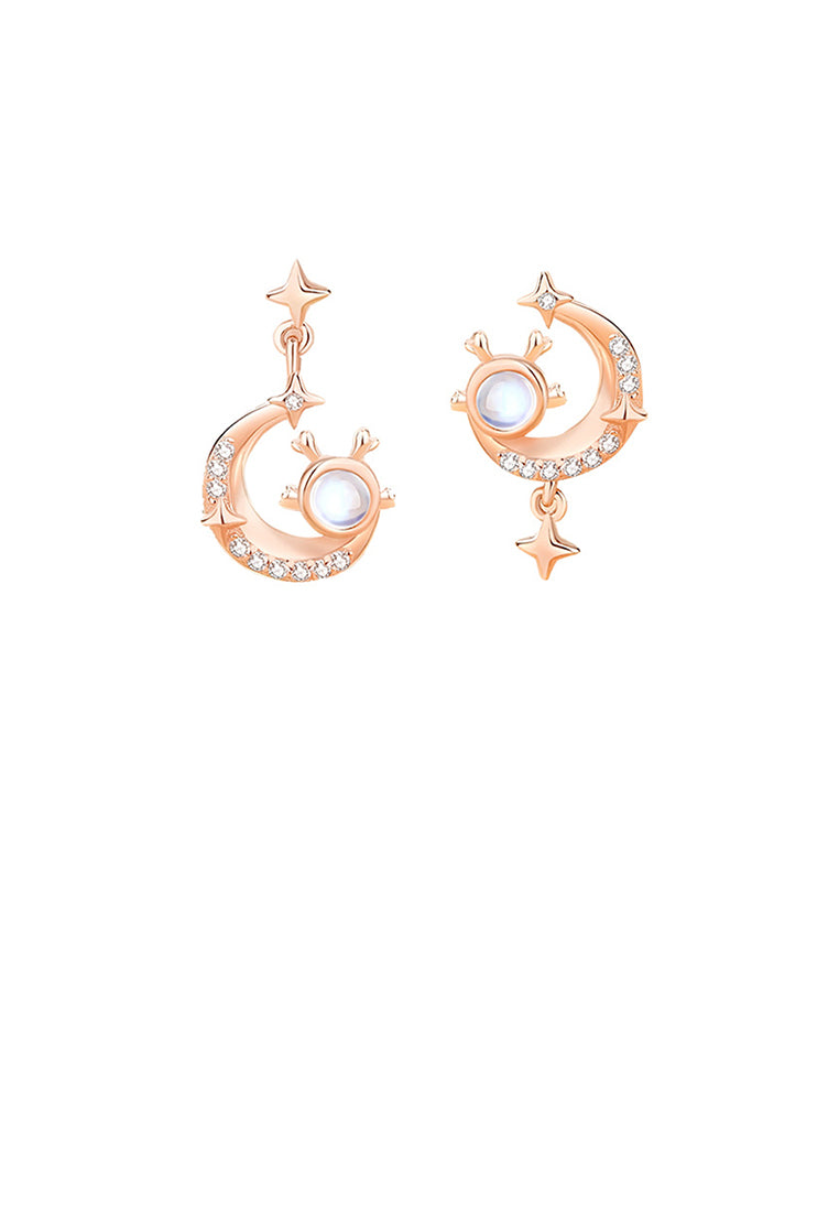 925 Sterling Silver Plated Rose Gold Fashion Creative Moon Dragon Moonstone Earrings with Cubic Zirconia - Luxurious Look