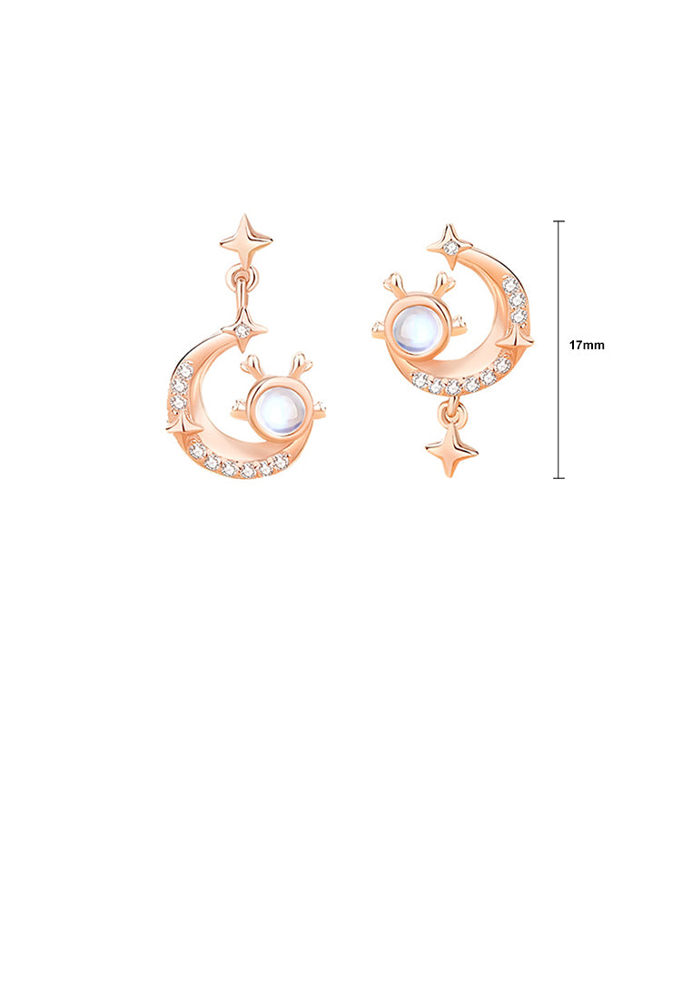 925 Sterling Silver Plated Rose Gold Fashion Creative Moon Dragon Moonstone Earrings with Cubic Zirconia - Luxurious Look