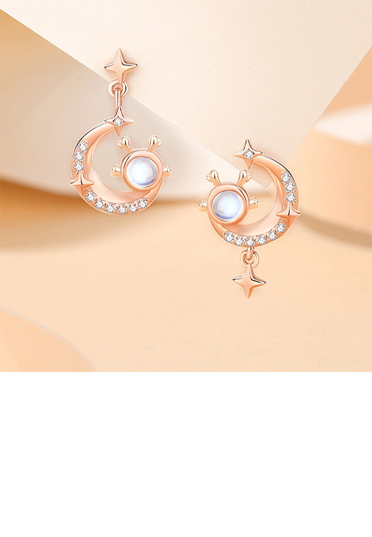925 Sterling Silver Plated Rose Gold Fashion Creative Moon Dragon Moonstone Earrings with Cubic Zirconia - Luxurious Look