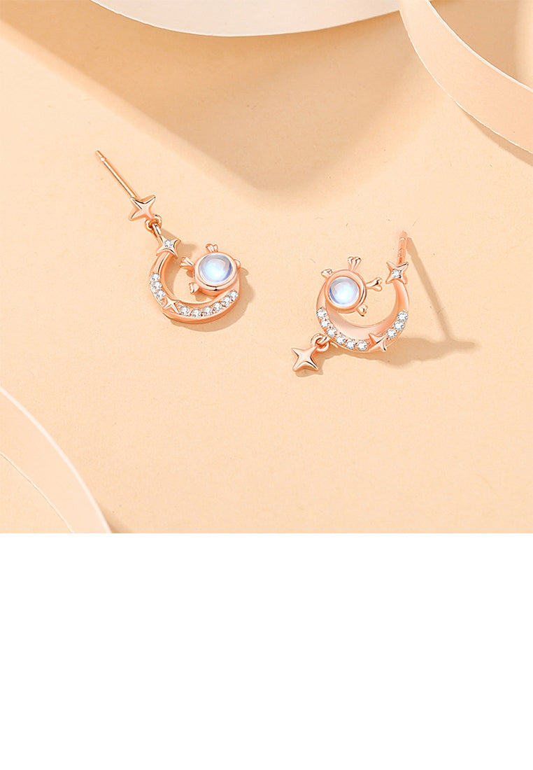 925 Sterling Silver Plated Rose Gold Fashion Creative Moon Dragon Moonstone Earrings with Cubic Zirconia - Luxurious Look