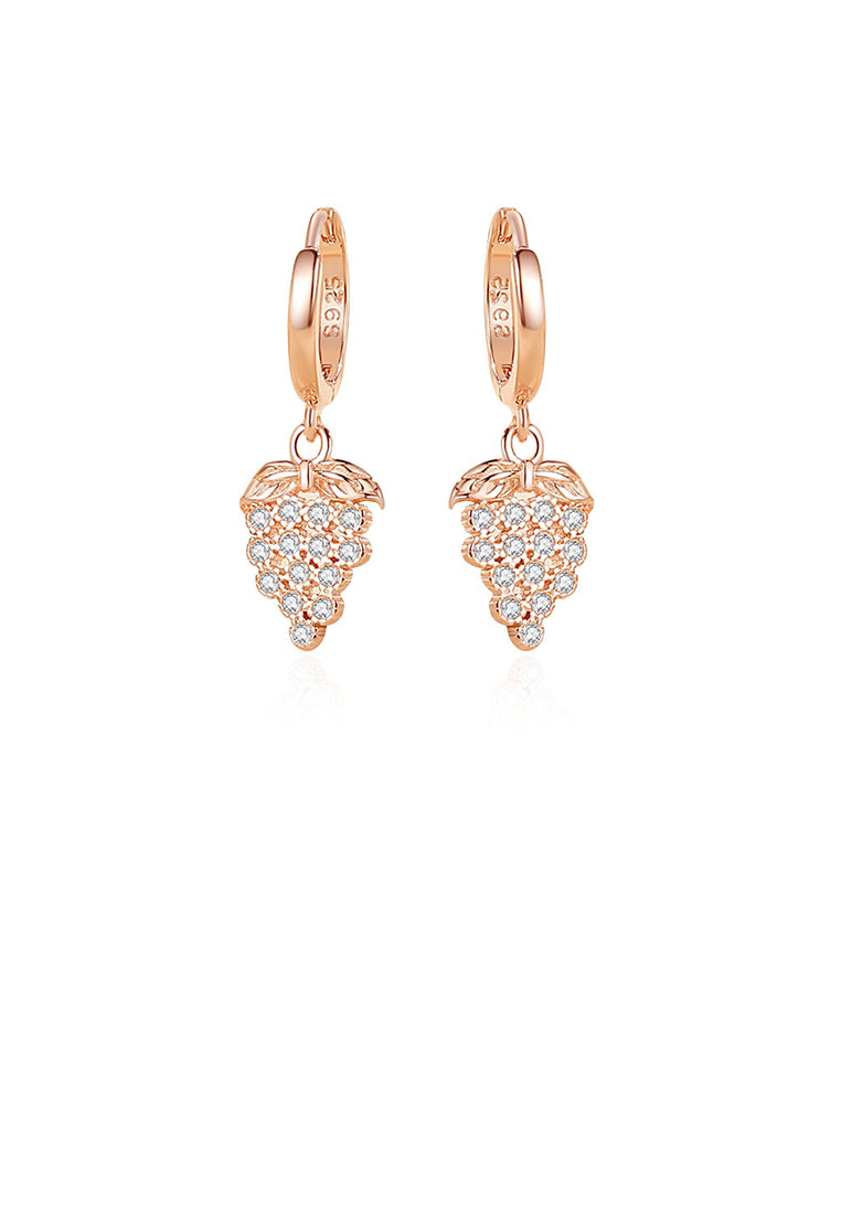 925 Sterling Silver Plated Rose Gold Simple Sweet Grape Earrings with Cubic Zirconia - Luxurious Look